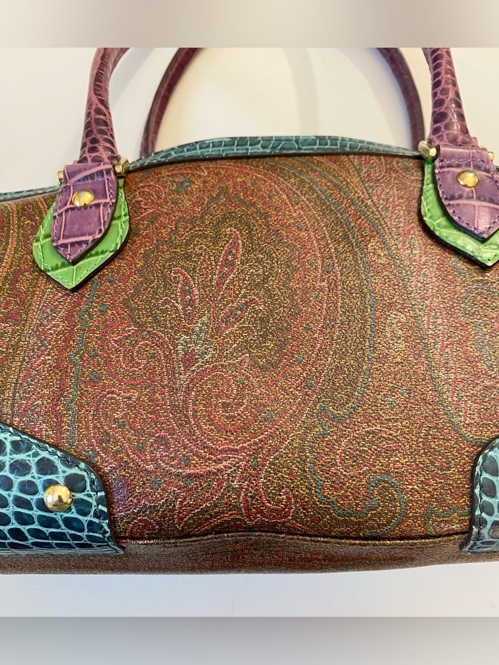 ETRO Multicolor Paisley canvas and croc-embossed leather EUC! - Picture 3 of 12